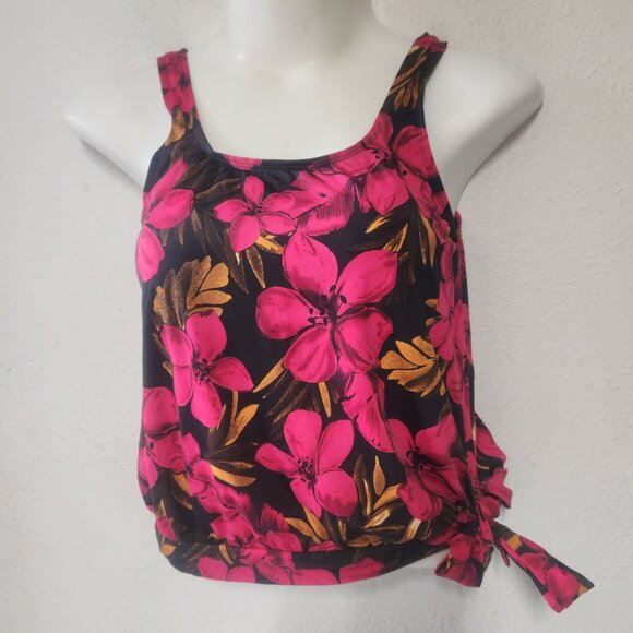 Beach Belle ** stylish Tankini, Black, Gold and red rfloral, size 12/ small - Picture 5 of 12